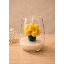 Beyra Decor Sarı Lale Buketi Mum – Dekoratif Cam Bardak Mum, Çiçek Tasarımlı Hediyelik Mum
