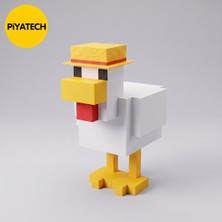 Piyatech 3D Baskı Piksel Tasarımlı Şapkalı Tavuk Figürü Dekoratif Oyuncu Masası Aksesuarı ve Hediyelik Minecraft Tavuk