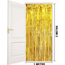 Meks Altın Gold Renk Ekstra Metalize Parlak Saçaklı Arka Fon Perde Ithal A Kalite 1x2 Metre
