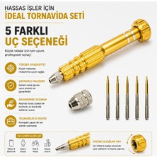 Piyatech Manyetik Hassas Tornavida Seti 5 Uçlu – Mini Tamir ve Elektronik Alet - Gold