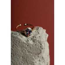Takıdepo Mistik Topaz Taşlı Minimal Gümüş Ayarlanabilir Kadın Yüzük