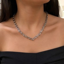 Fm 💎 Premium Parlak ve Şık Gümüş Renk Geometrik Zincir 316L Çelik Kadın Kolye (45cm)