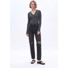Banny Jeans Kadın Dizi Yırtık Jean Pantolon Siyah