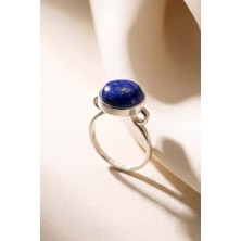 Takıdepo Luna Model Doğal Lapis Lazuli Taşlı Gümüş Kadın Yüzük