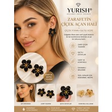 Yurish Kadın Gold Beyaz Gri Sedefli Çiçek Figürlü Mineli Model 2'li Küpe