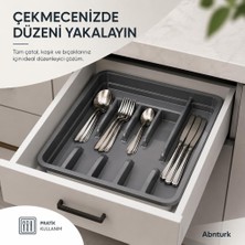 Abnturk Uzayabilen Ayarlanabilir Pratik Çekmece Içi Kaşıklık-Çatal Kaşık Bıçak Düzenleyici Siyah Gri