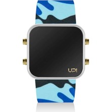 Upwatch LED Mını Gold Whıte Blue Camouflage Unisex Kol Saati