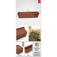 Ness Global Drenajlı Uzun Balkon Saksısı ve Tabak Altlığı 70 cm 13 Litre - Çürütmez Tabaklı Bahçe Saksısı - Taba / Kiremit