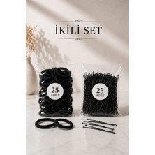 Invictus Design Kadın Yüksek Kalite 25'li Siyah Tel Toka ve 25'li Havlu Lastik Toka 50 Parça Ekonomik 2'li Set