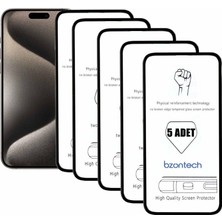 Bzontech iPhone 15 Pro Max ile Uyumlu Ekran Koruyucu Tam Kaplayan 5li Set