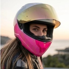 Kuzey Motor X340 Sweet Women Pembe-Beyaz Kapalı Model Kask (Güneş Vizörlü)