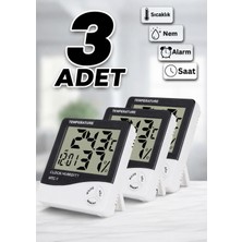 Edewatt 3 ADET Dijital Oda Termometre Sıcaklık Ve Nem Ölçer Masa Saati Alarm Pil DAHİL