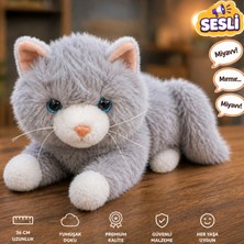Fidan Oyuncak Premium Sesli Peluş Kedi 36 cm – Gerçekçi Miyavlayan ve Mırıldanan Hipoalerjenik Uyku ve Oyun Arkadaşı Oyuncak