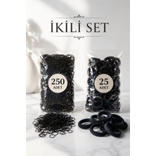 Invictus Design Kadın Siyah 25'li Havlu Lastik Toka ve 250'LI Minik Perma Örgü Toka 2'li Set
