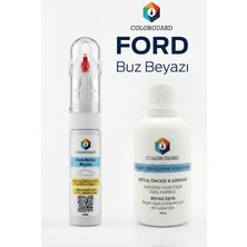 COLORGUARD Ford Buz Beyazı İğneli & Fırçalı Şişe Rötuş Boyası ve Yüzey Temizleme Solüsyonu Seti