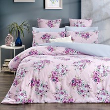Lorien Pembe Renkli Spring Desenli Tek Kişilik, Lastikli Çarşaflı, Çift Taraf Kullanımlı Nevresim Takımı (160 x 220 Cm)