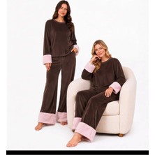 Yare Kadife Peluş Kollu Pijama Takımı