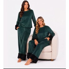 Yare Kadife Peluş Kollu Pijama Takımı