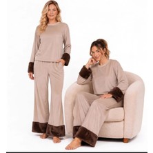 Yare Kadife Peluş Kollu Pijama Takımı