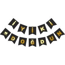 Beysüs Siyah Üstüne Gold Altın Yaldızlı Iyiki Doğdun Yazılı Karton Ipli Yazı Banner