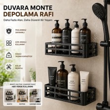 Deyhome Evo 2’li Yapışkanlı Duvar Organizer – Siyah Banyo & Duş Rafı Seti (Şampuanlık & Sabunluk)