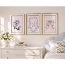 Luxor Pixels (Çerçevesiz) Mor Çiçekler Kişiselleştirilebilir 3lü Poster Seti