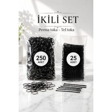 Invictus Design Kadın 2'li Yüksek Kalite Siyah 25'li Tel Toka ve 250'LI Minik Perma Lastik Toka Saç Örgü Set