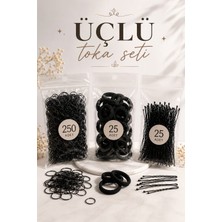 Invictus Design Kadın Siyah Yüksek Kaliteli 25'li Tel Toka & 25'li Havlu Lastik Toka & 250'LI Perma Minik Örgü Saç Toka 3'lü Set