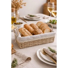 St. Morritz Bambu Ekmek Sepeti, 31X20X10 Cm, Dantelli Çiçek Desenli Kumaş, Metal Çerçeve