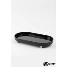 St. Morritz Lüks Kompozit Granit Yağlık Altlığı ve Sunumluk 30X16 cm Krom Top Ayaklı Sunum Tabağı (Büyük Boy)