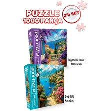 St. Morritz 2 Adet 1000 Parça Puzzle - Begonvilli Deniz Manzarası ve Dağ Gölü Kasabası