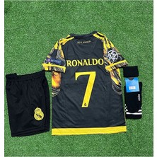 Real Madrid 2023/24 Yeni Sezon Cristiano Ronaldo Özel Çocuk Konsept Forması 4'ü Set (Blackyellow)
