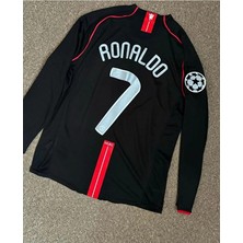 2008 Manchester United Premier Lig Fontlu Uzun Kollu Ronaldo Forması Siyah