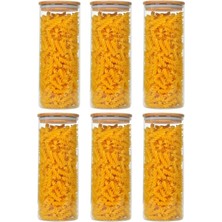 St. Morritz 6'lı Set 1200 ml Bambu Kapaklı Kavanoz Baharatlık Vakumlu Borosilikat Cam