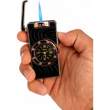 Onr Store Saat Tasarımlı Turbo Çakmak Gaz Dolumlu Mavi Alevli Model