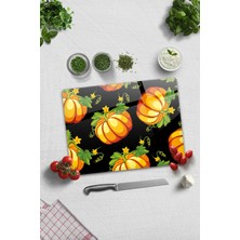 St. Morritz Cam Kesme Tahtası - Cam Kesme Tablası | Balkabağı Siyah Fon | 30CM x 40CM