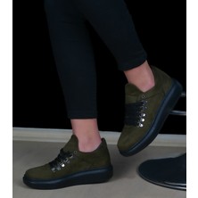 TeknoKapsül Kadın Spor Casual Süet Ayakkabı Haki Renk