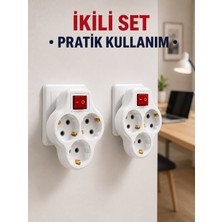 TeknoKapsül Kablosuz 3’lü Priz Çoklayıcı Açma Kapama Anahtarlı Duvar Tipi 2 Adet Set -