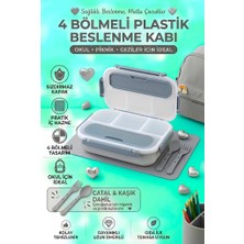 Tasarım Evi Sızdırmaz Kapaklı, Çatal ve Kaşıklı 4 Bölmeli Çocuk Beslenme Kabı / Beslenme Kutusu