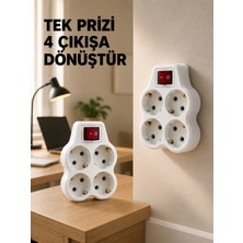 TeknoKapsül Anahtarlı 4’lü Priz Adaptörü Direkt Duvar Prizine Takılan Priz Çoklayıcı 2’li Set -