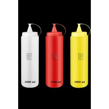 St. Morritz 3lü Set Renkli Sosluk Yağdanlık 1000 ml  Pratik Süsleme Sıkma Yağdanlık Ketçap Hardal Mayonez