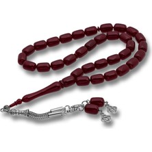 Inure Jewelry Metal Püsküllü Kapsül Kesim Bordo Sıkma Kehribar Tesbih