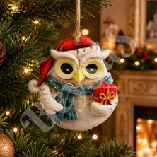 BeySüS Yılbaşı Çam Ağacı Süsü Noel Şapkalı Baykuş Figürü – Hediye Pakedi