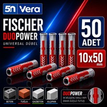 Fischer Duopower 10X50 mm Universal Dübel 50 Adet | Beton Tuğla Gazbeton Alçıpan Duvar Montaj Dübeli