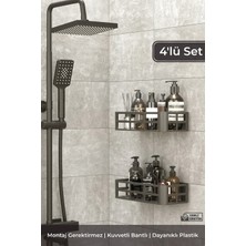 St. Morritz 4'lü Yapışkanlı Banyo Rafı Şampuanlık Sabunluk Set Antrasit