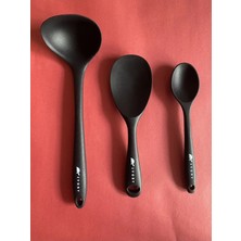 St. Morritz Ivory Sert Uçlu Isıya Dayanıklı Yanmaz Yapışmaz Silikon Kaşık Seti 3 Prç 22CM/20CM Kaşık 28CM Kepçe