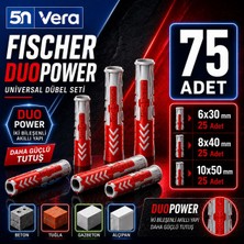 Fischer Duopower 75 Adet 3 Boy Universal Dübel Seti | 6X30 mm 25 Adet + 8X40 mm 25 Adet + 10X50 mm 25 Adet | Beton Tuğla Gazbeton Alçıpan