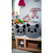 St. Morritz 2'li Açık Gri Panda Keçe Çocuk Oyuncak Sepeti, Çamaşır Sepeti