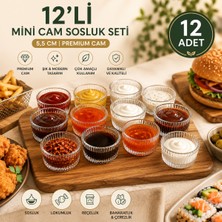 Le Paon 12'li Set 5.5 cm Dikey Çizgili Cam Sosluk - Mini Reçellik, Kahve Yanı Lokumluk ve Çerezlik