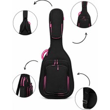 Erga Müzik Profesyonel Gigbag Kalın Klasik Gitar Kılıfı-Çantası - Siyah - Pembe 1900 Denye Lüx Kumaş - %100 Su Geçirmez